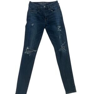 American Eagle Outfitters Super Stretch Blue Distressed Skinny Jeans Womens Sz 4